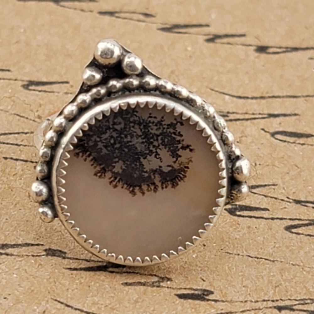 DENDRITIC AGATE GEMSTONE HANDMADE STERLING SILVER SIZE 8